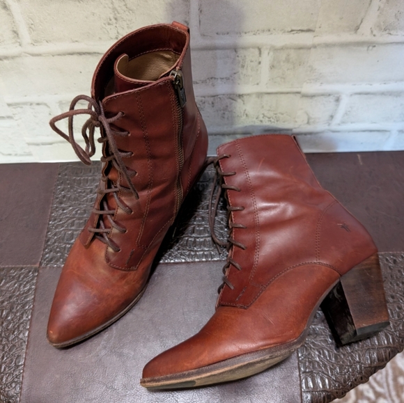 Frye Vintage Brown Vamp Leather Lace-Up Ankle Boots Size 9 - Picture 1 of 14